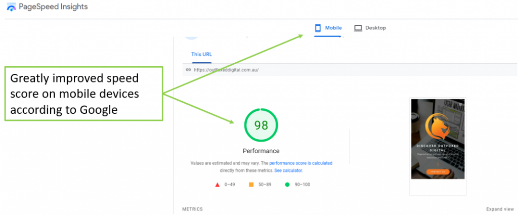 google speed test after mobile speed optimization 1